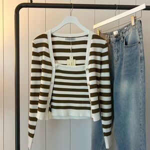 Striped Olive and White Women's Top